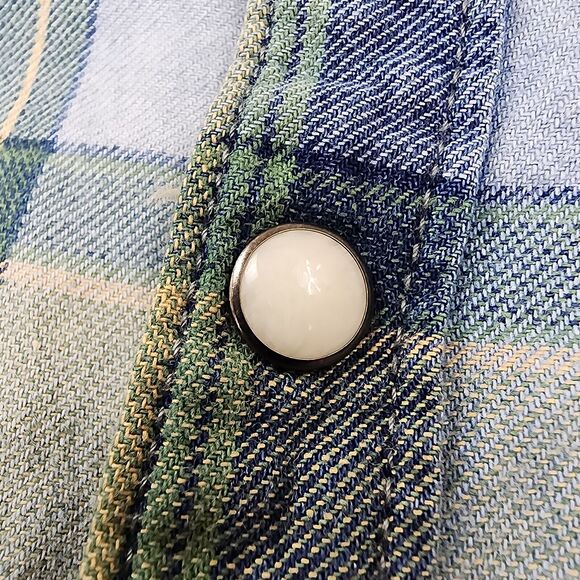 Lucky Brand Shirt Mens Large Indigo Plaid Long Sleeve Western Pearl Snap Button - Picture 11 of 16